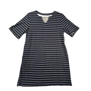 HANG TEN Short Sleeve Knit Dress Women's Size XL Navy Stripe UPF 50+ Beach